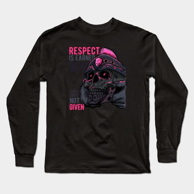 Respect is Earned Warrior Skull Long Sleeve T-Shirt by TOKEBI